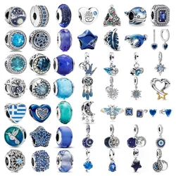 New Original 925 Sterling Silver Bule Bead Glitter Christmas Tree Charm Bird Fit Bracelet Necklace Women Diy Jewelry For Gift