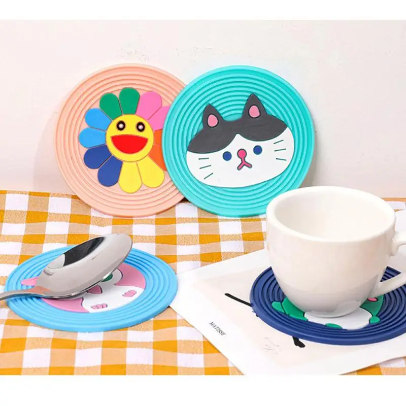 Cartoon Silicone Coaster Heat Insulation Table Mat Non-slip Cup Mat High Temperature Resistant Tea Cup Coffee Drink Mat Bowl Mat