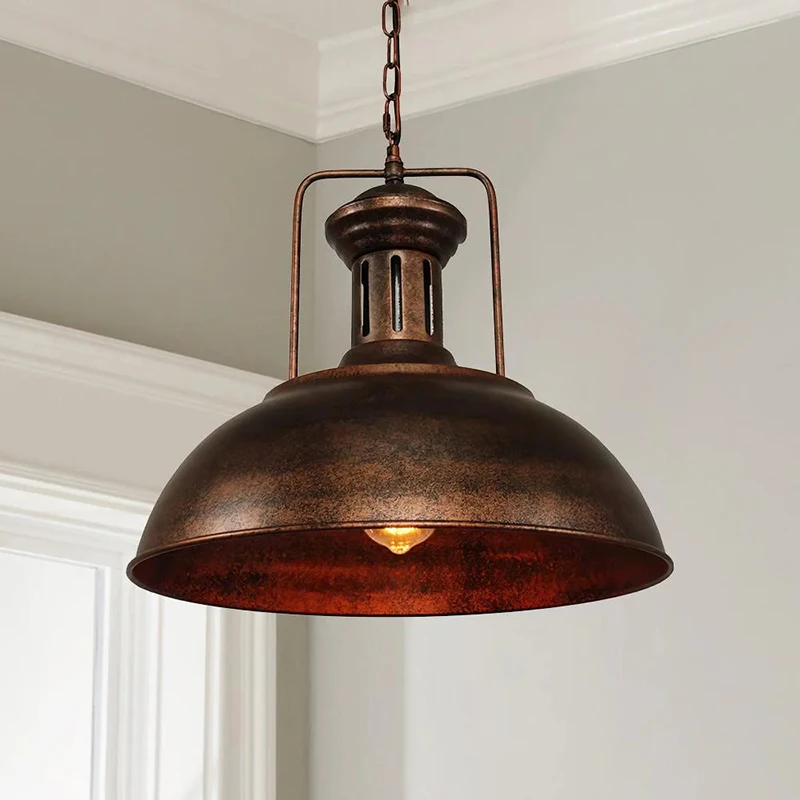 Rústico Copper Dome Pendurado Lâmpadas, Loft Style Pendant Light, Farmhouse Luminárias, Apto para Cozinha, Bares, Mesa de jantar, 41cm