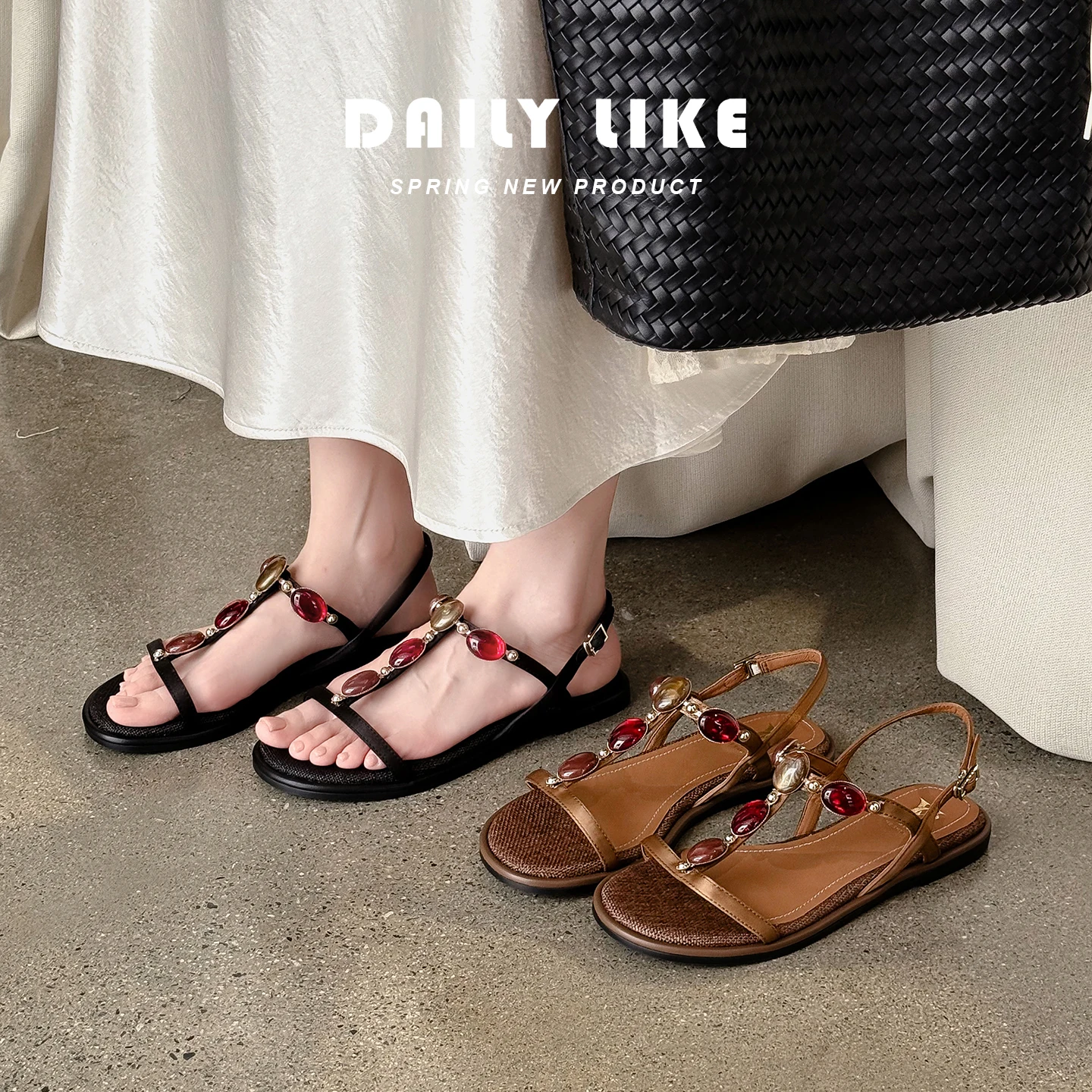 2026 new summer women sandals natural leather plus size 22-25cm satin+sheepskin strap t-tied ankle-buckle low heel women shoes