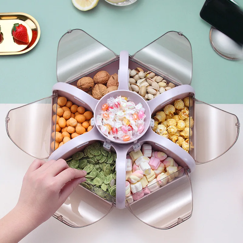 Creative Home Pressing Lotus Fruit Box Double-layer Rotating Candy Box Malaysian Dried Fruit Plate Wedding Gift