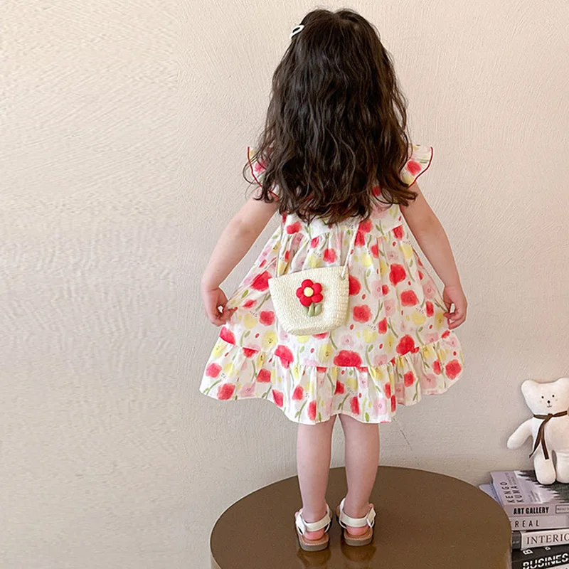 فستان بناتي كاجوال صيف جديد 2025 فستان أطفال بدون أكمام مزين بالزهور ملابس حلوة مطبوعة على الموضة للأطفال من عمر 1 إلى 10 سنوات #2