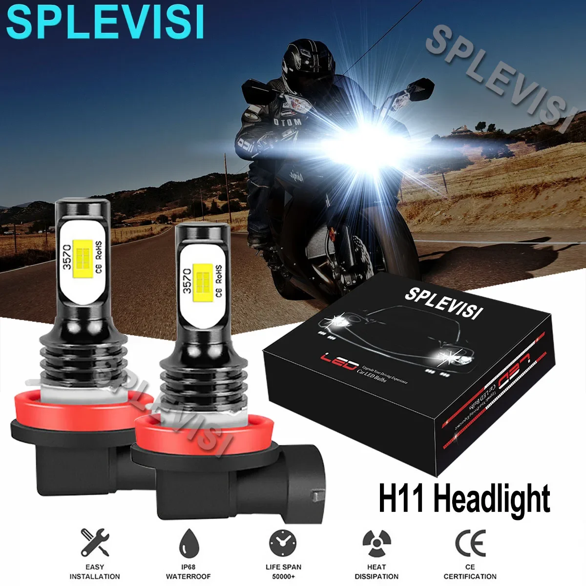 

2x70W H11 H9 LED Headlights 6000K Pure White Bulbs Kit For Kawasaki Ninja ZX10R ZX1000 2006 2007 2008 2009 2010