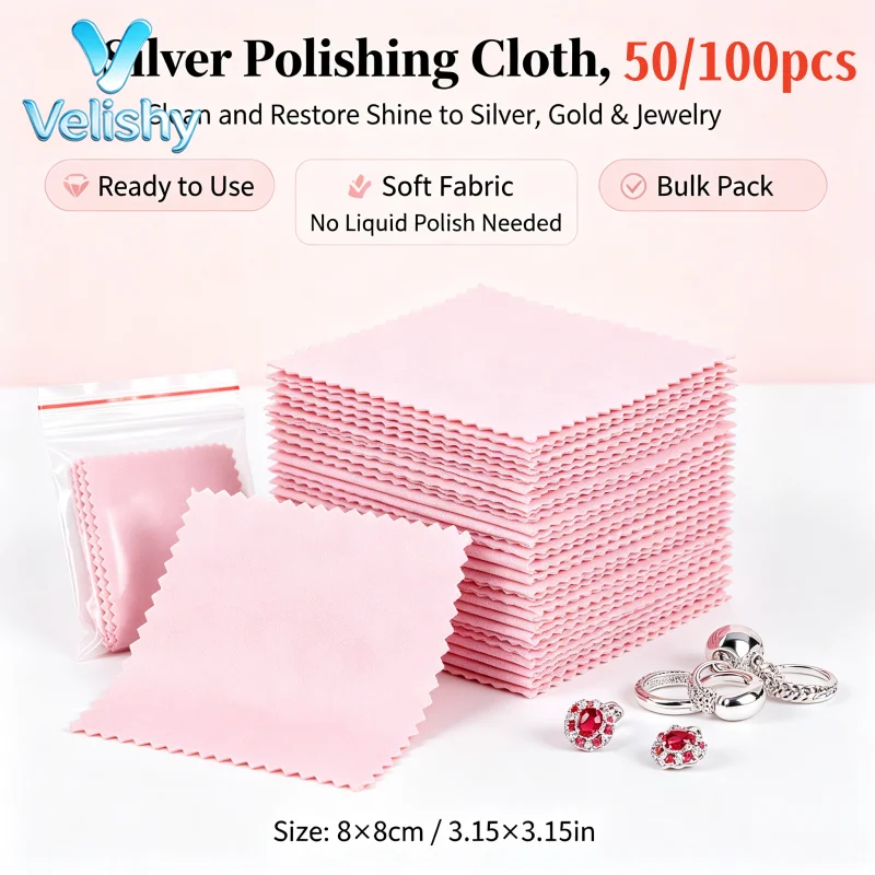 Silver Polishing Cloth Jewelry Cleaning Cloth 8x8cm 50/100PCS Anti Tarnish For Watch Gold Silver Tool