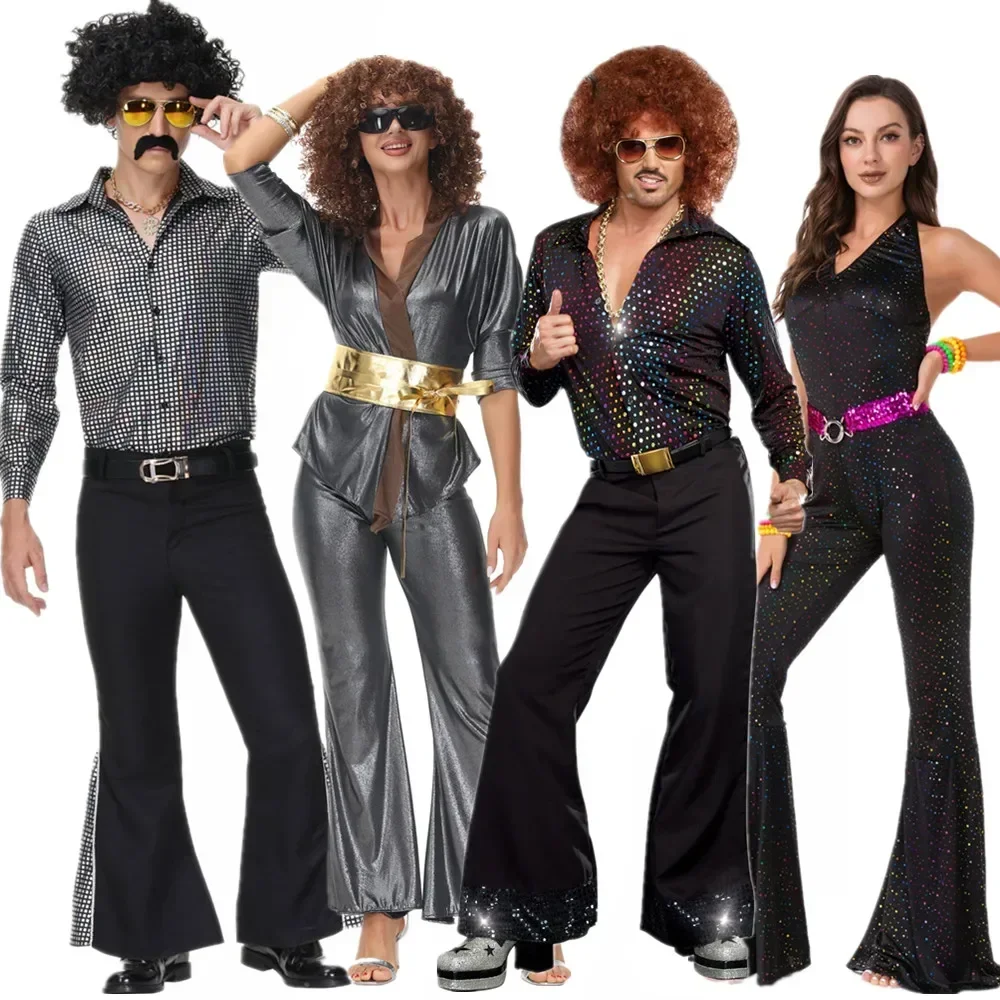 Halloween Carnival Party Retro anni '70 Rock Disco Hippie Costume Cosplay adulto Fancy Dress Cosplay per donna uomo coppie