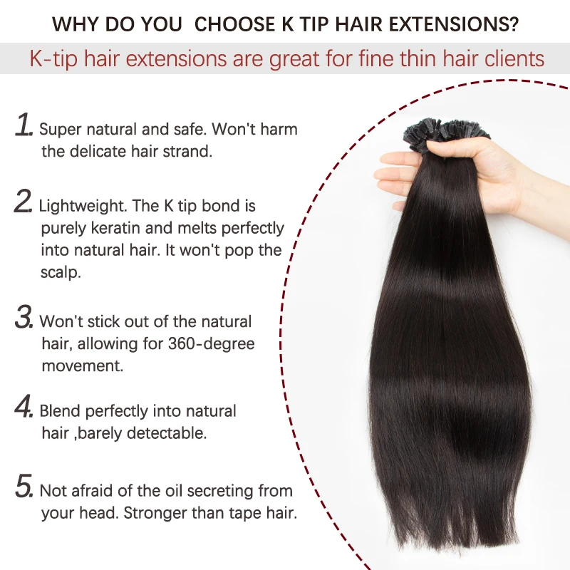 Wholesales K-Tip Hair Extensions Human Hair V Tip Keratin Fusion Hair Extensions Natural Straight Machine Remy Hair Extensions