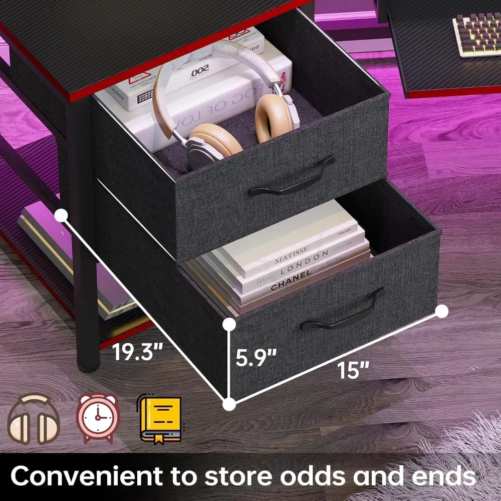 Hot-selling"79-inch l-shaped gaming desk with fabric drawers and led lighting for home office setup"