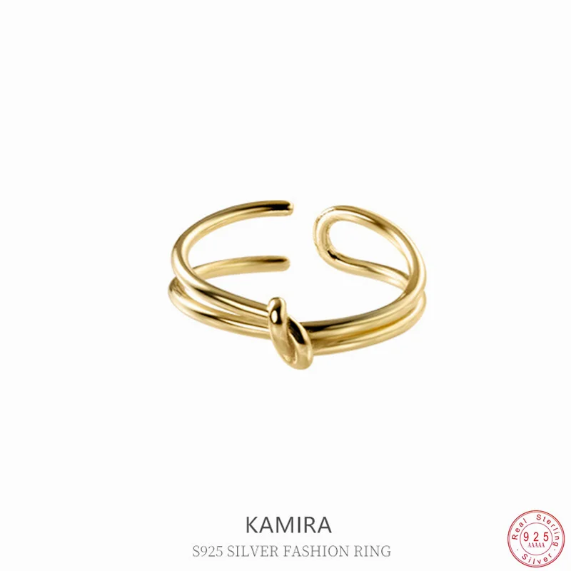 KAMIRA Real 925 Sterling Silver Simple Design Knot Double Open Finger Rings for Women Party Fashion Jewelry Accessories Neutral