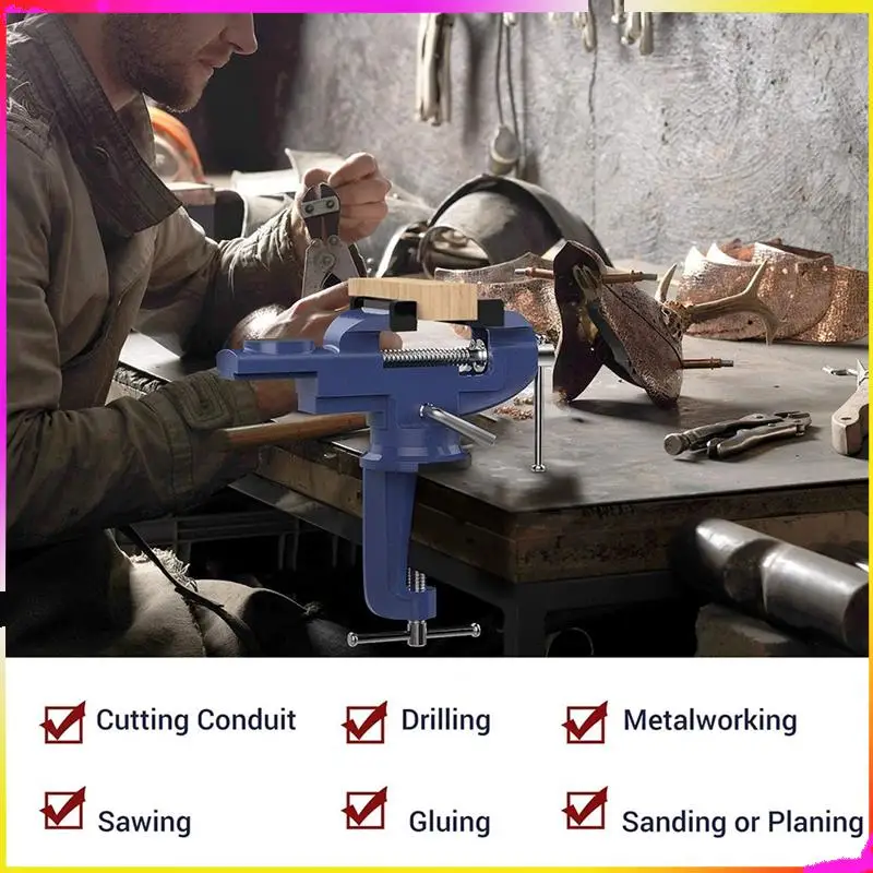 M04K Bench Clamp, Table Vise 3 Inch,360° Swivel Base Portable Universal Home Use Clamp-On Vise Fixed Tool Base