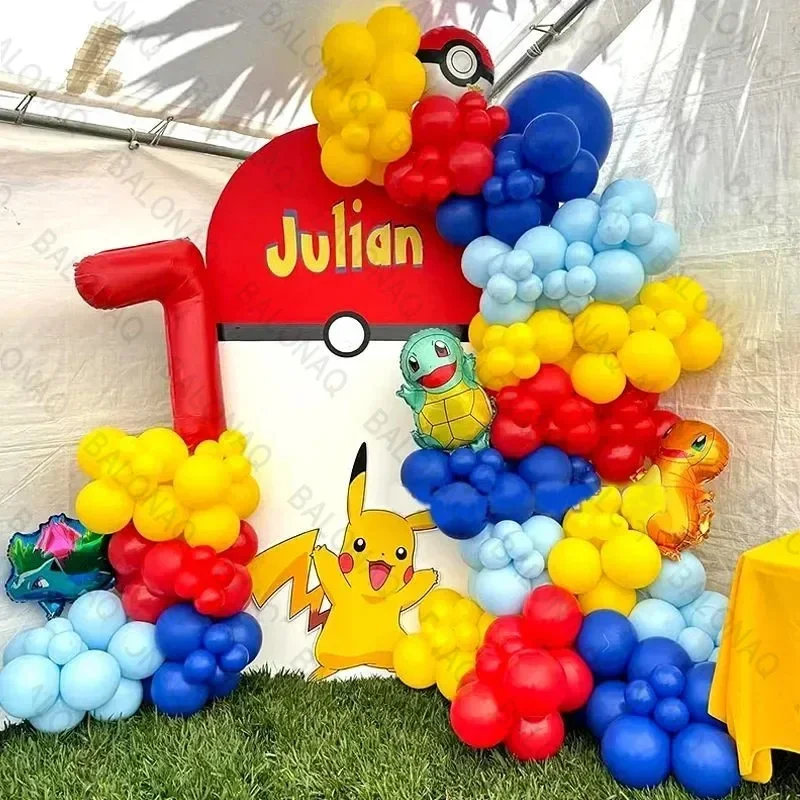 128-teiliges Cartoon-Pokémon-Geburtstagsballon-Dekorationsset, Charmander-Ballon, Geburtstagsgeschenk für Jungen und Mädchen, Fotorequisiten für Babyparty