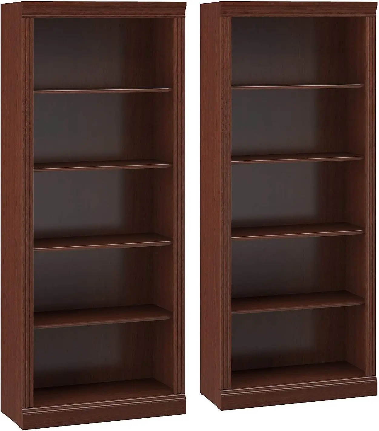 Matching 30W x 13D x 72H Tall 5 Shelf Bookcase Set presents a practical storage solution with timeless traditional style