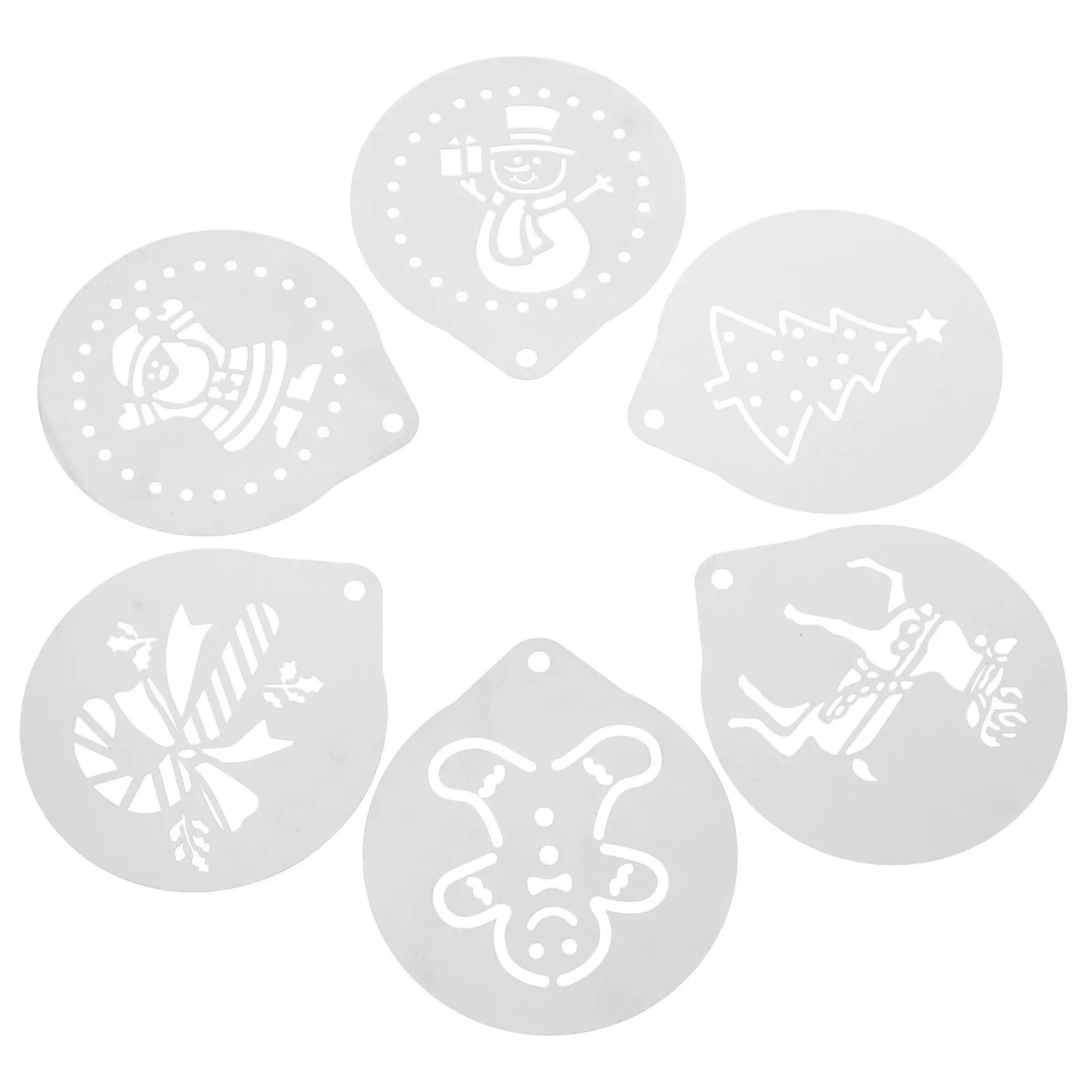 

6pcs Stainless Steel Coffee Art Templates Silver Latte Stencil For Cake Baking Decoration Milk Tea Shop Home Kitchen Use Cupcake
