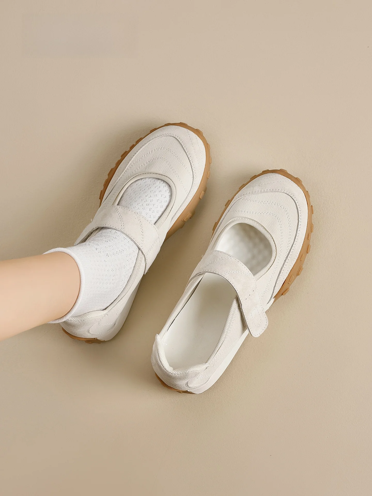 

Agsdon Mary Jane Women's Summer Breathable Sports Sandals Ballet Flat Casual White Shoes Lightweight Anti-slip Wear-resistant