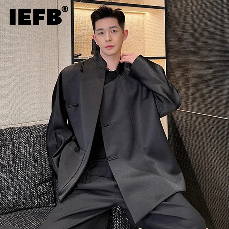 

IEFB 2024 Trend Chinese Style Suit Coat Soild Color Single Breasted Stand Collar Simple New Men's Blazer Male Clothing 9C5202