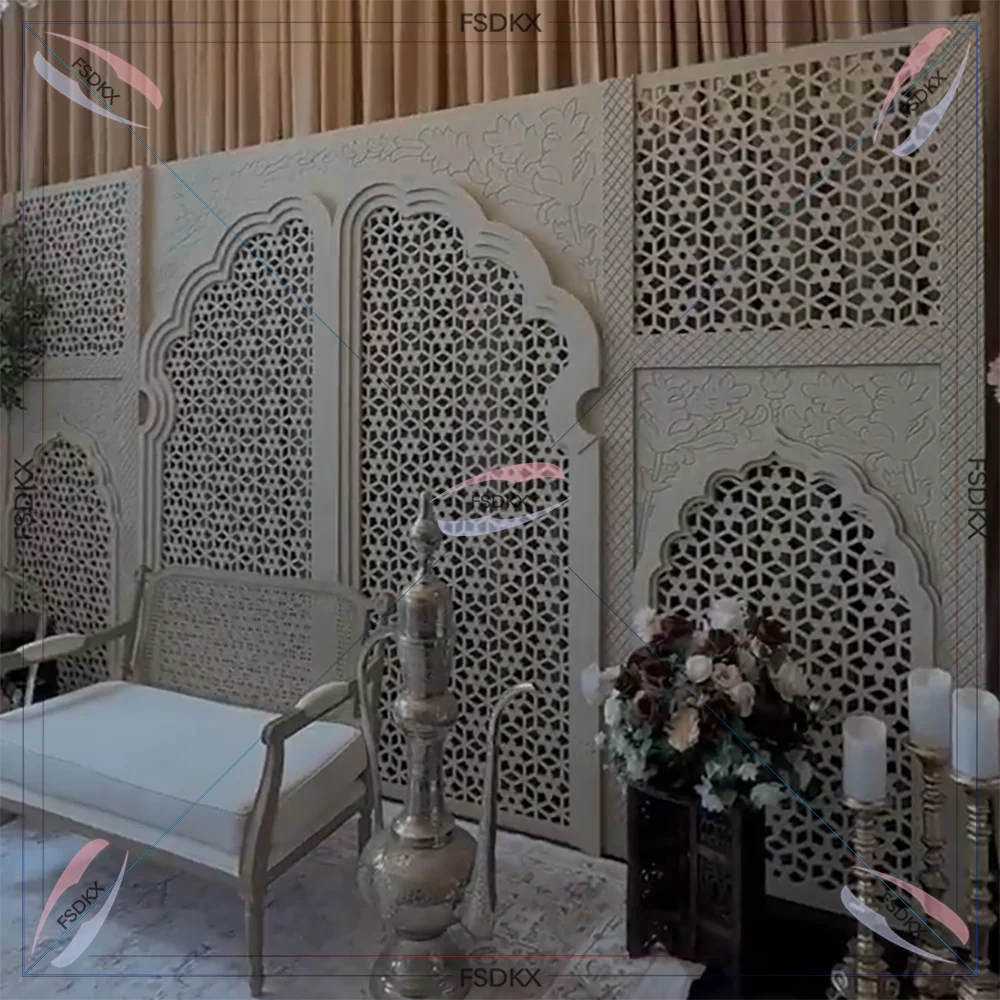 Factory Customized Wedding Stage 3D effect Carved Hollow Pvc Panel Background White Acrylic Backdrop