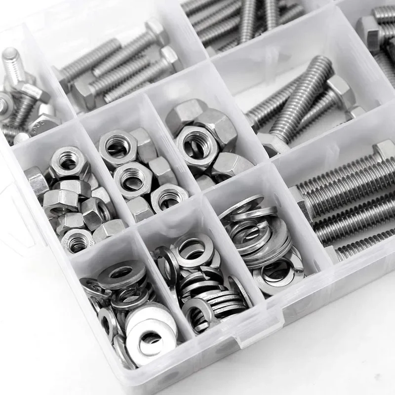 176pcs 1/4-20 5/16-18 3/8-16 UNC Stainless Steel 304 Hex Bolt Screw Set with Nuts Washers Hardware Fastener Repair Kit
