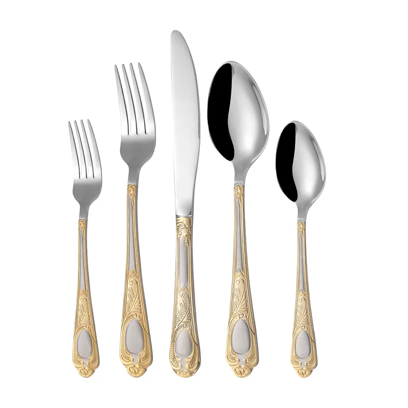 

Luxury 20Pcs Silverware Flatware Cultery Set Middle Age Baroque Style Stainless Steel Flatware Set Forks Spoons Knives Set Gift