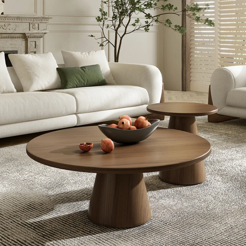 Tea table, living room, small household, smoked wood color, modern, simple, round