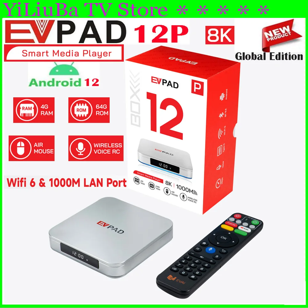 [Подлинный] Новейший супер умный медиаплеер EVPAD 12P, 4 ГБ, 64 ГБ, Android 12, ТВ-приставка, 8K, Wi-Fi6, горячая в Азии, Великобритании, США, Канады, Австралии, Новой Зеландии