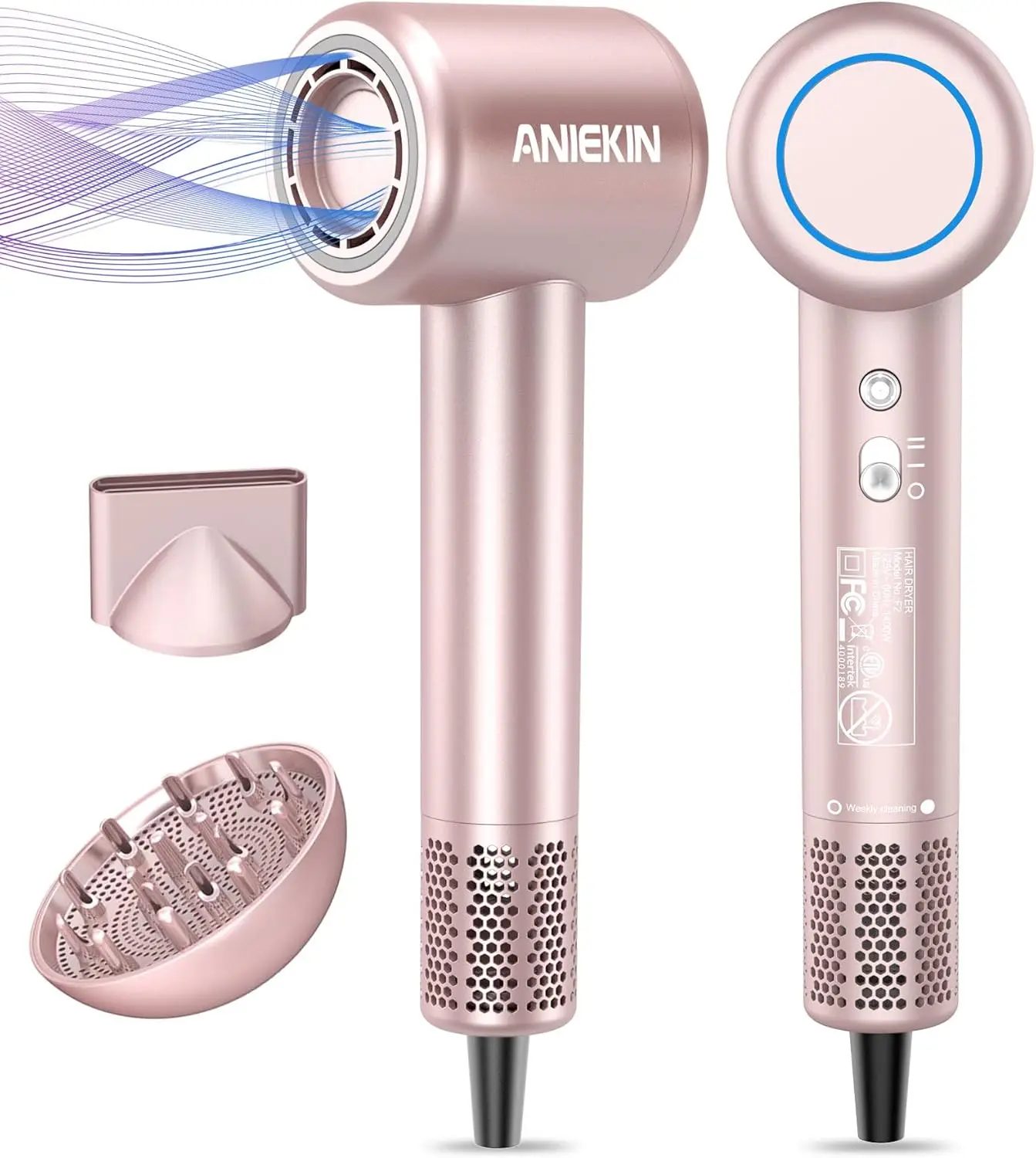 

High-Speed Ionic Hair Dryer with Brushless Motor, Thermo-Control and Magnetic Diffuser for Fast Drying at Home or Travel