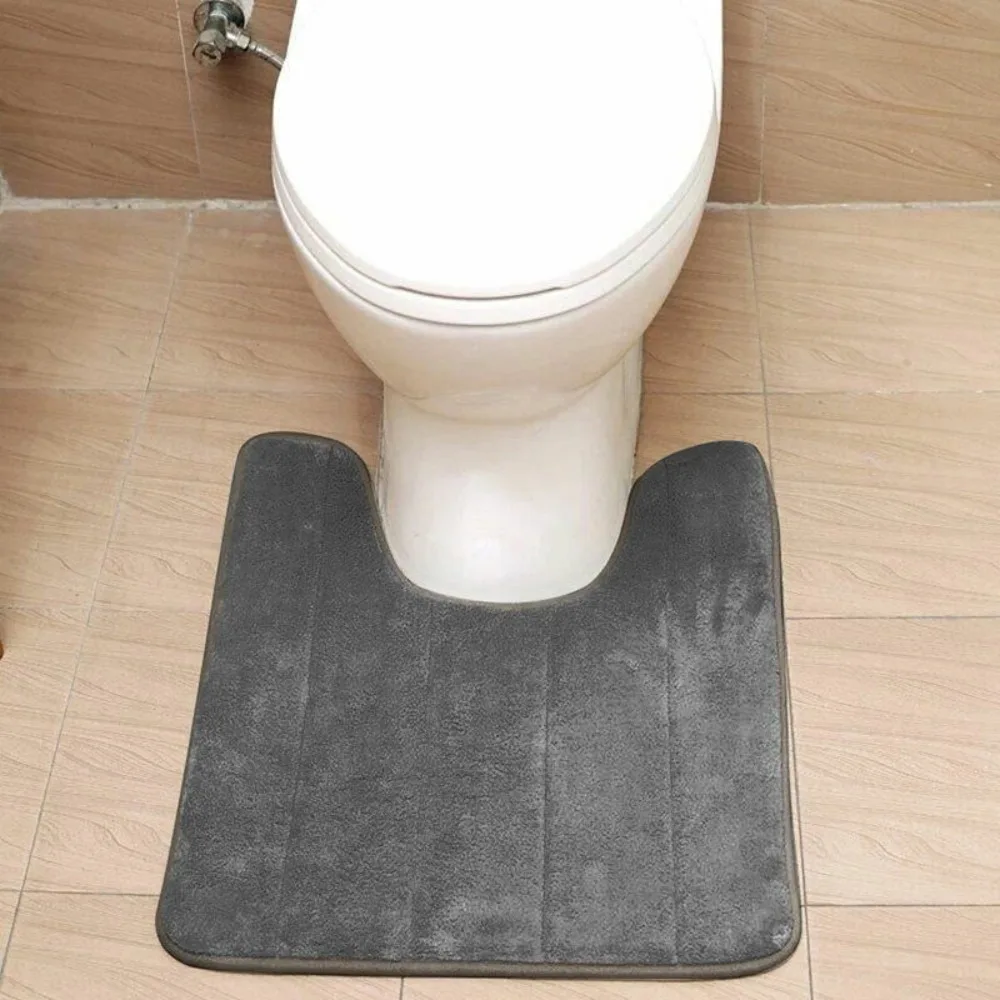 40*60cm U Shaped Non-Slip Bathroom Pad Rug Home Coral Fleece Bath Pedestal Toilet Mat