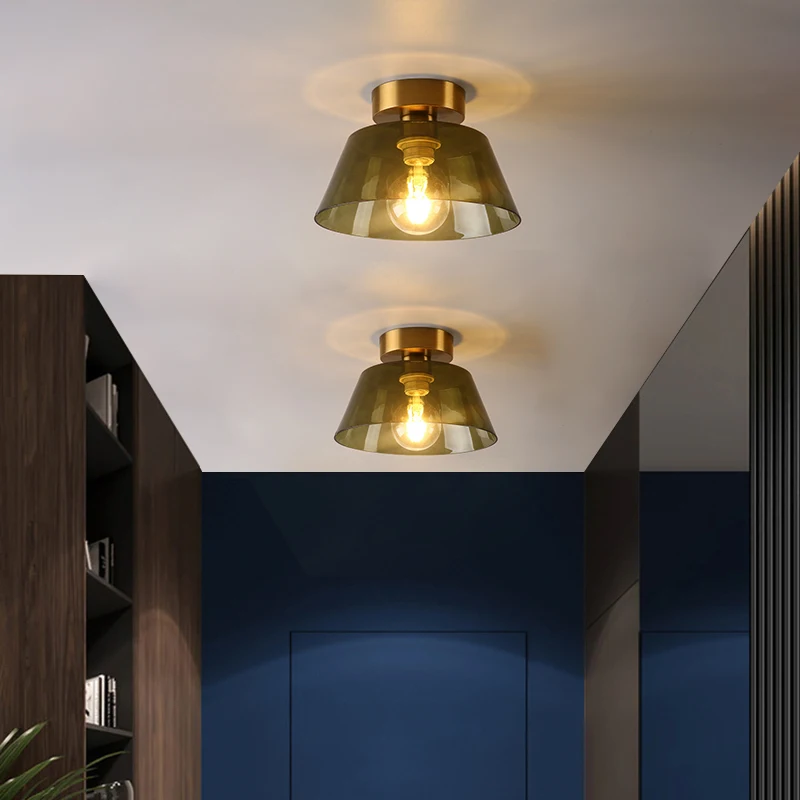 

Современный стеклянный потолочный светильник Янтарно-зеленый стеклянный капюшон для гостиной, столовой, лестничной клетки, спальни, дома, светодиодный декоративный светильник