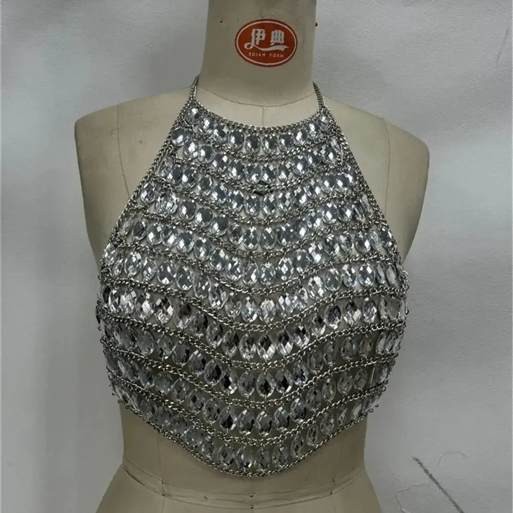 Collana traforata con pietre preziose a forma di diamante in metallo Collana sexy con diamanti tempestati di catena per ragazza calda Top gioielli di moda europei americani