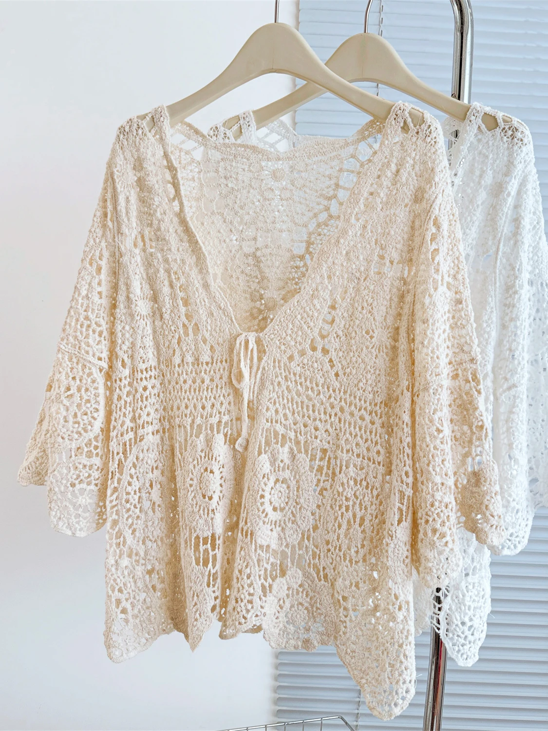 

Elegant Oversized Hollow out Beach Vacation Cardigan Women's plus Size Loose Fit Sexy Shirt Casual Summer Outerwear