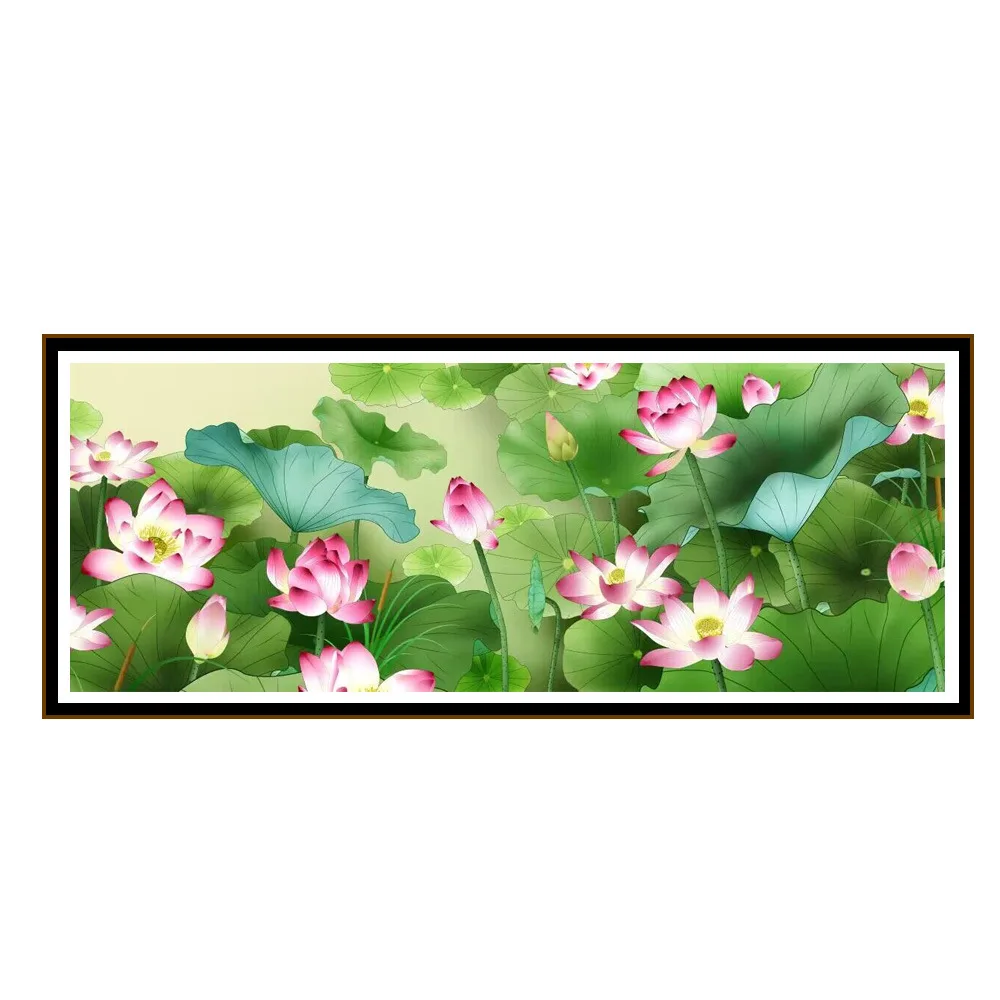 

9CT Lotus painting patterns Counted Printed on canvas 11CT Chinese Cross Stitch Sets For Embroidery kit Needlework Home Decor