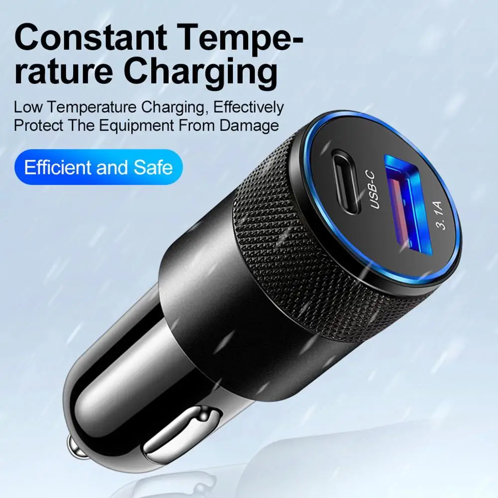 15W USB+PD Car Charger 3.1A Aluminum Alloy Type C Fast Charging USB Type Phone Charger Adapter Car Accessories