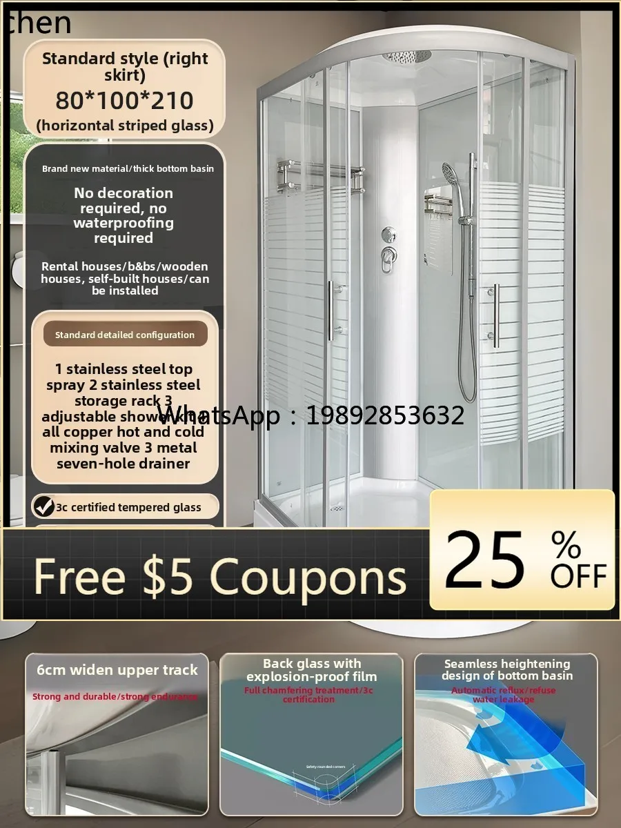 

WW shower room bathroom household glass fan partition bathroom integrated closed bath room toilet
