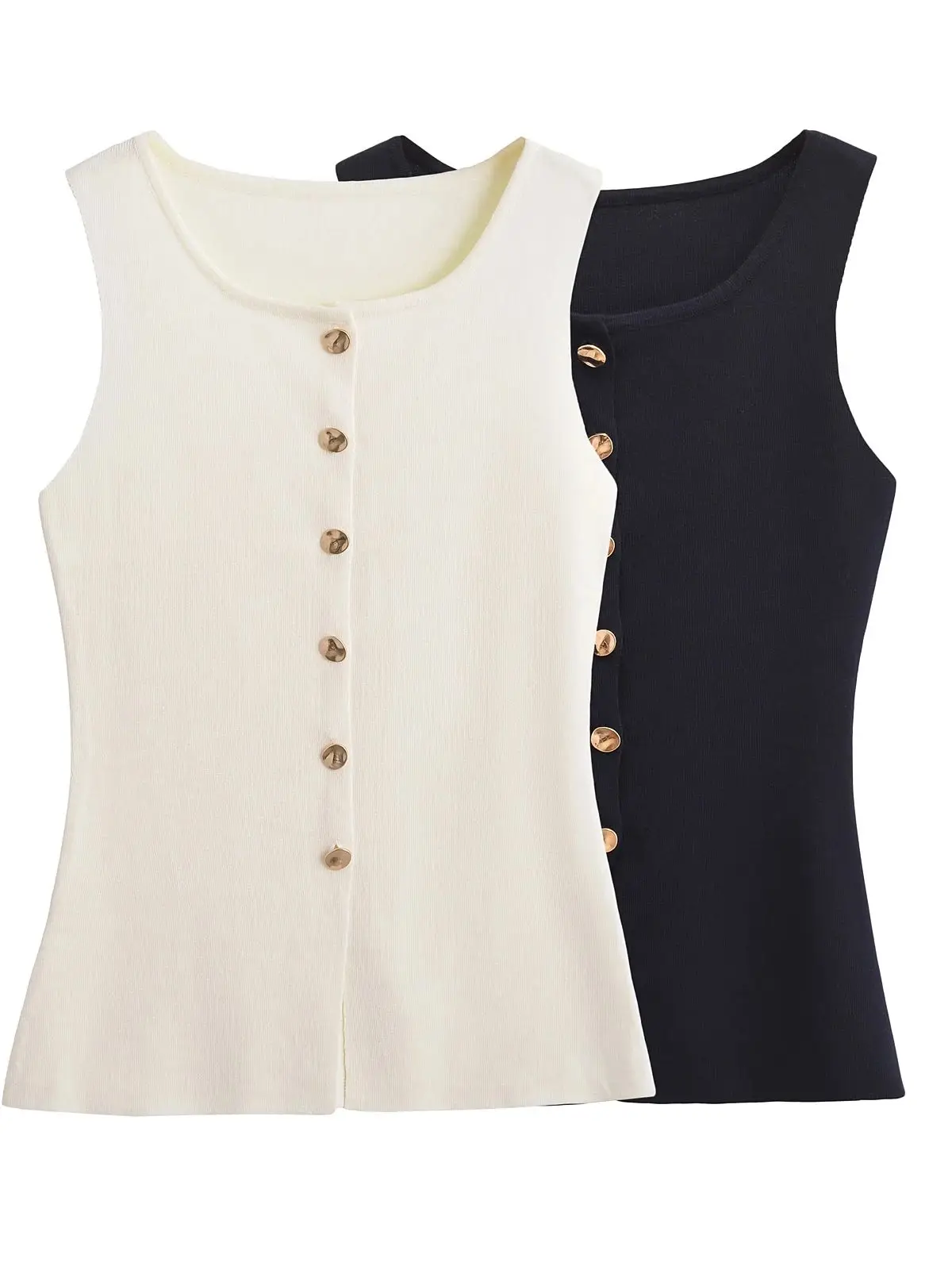 

TRAF Thin Knitted Women Waistcoat 2024 Autumn O Neck Sleeveless Single Breasted Slim Sweater Vest Y2K Cardigan Top 4192/100