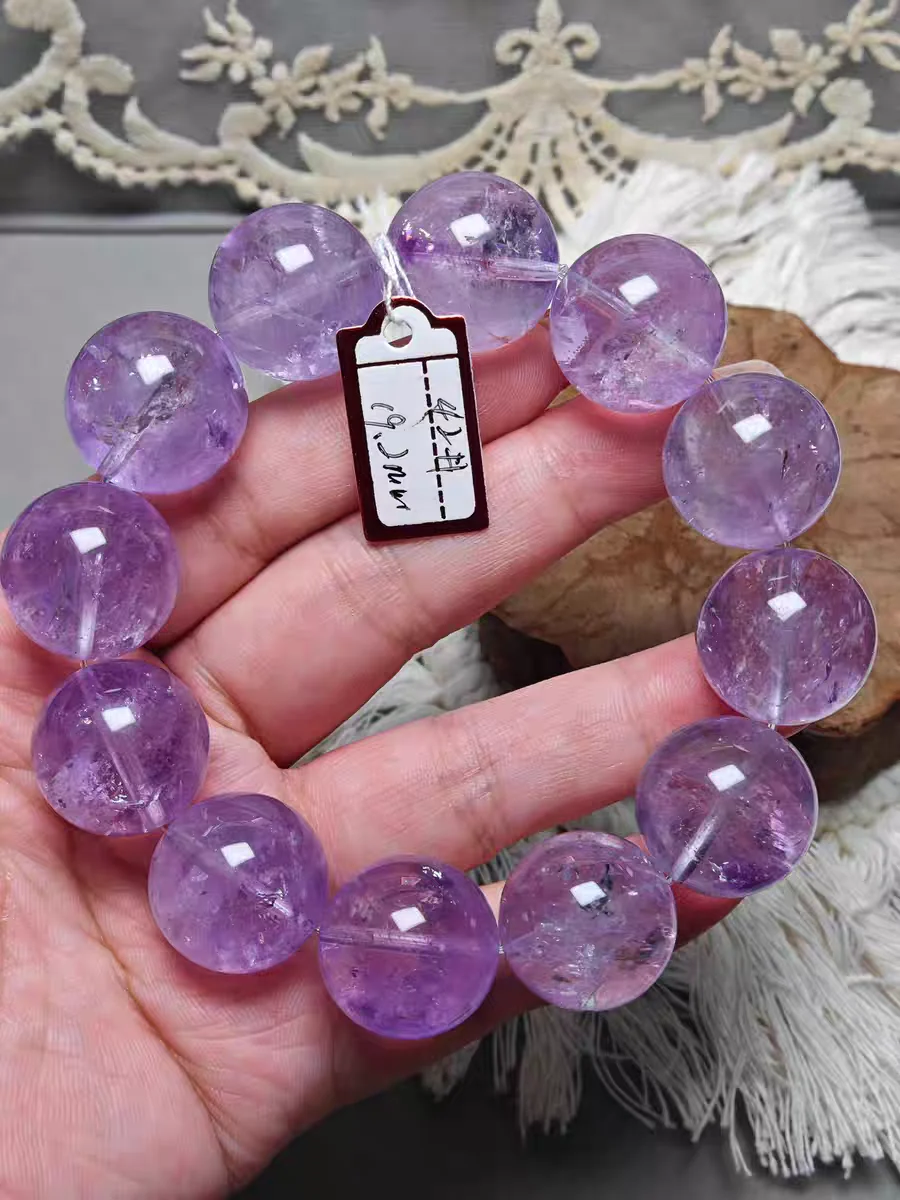 

Натуральный лавандовый фиолетовый аметистовый кварцевый браслет, прозрачные круглые бусины, большой размер, женский и мужской эластичный браслет с аметистом AAAAA