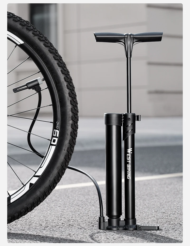 WEST BIKING 160PSI Fahrradpumpe Tragbare Schnellaufpumppumpe mit Manometer für Presta- und Schrader-Ventile E-Bike MTB Rennrad-Pumpe – Detail 16