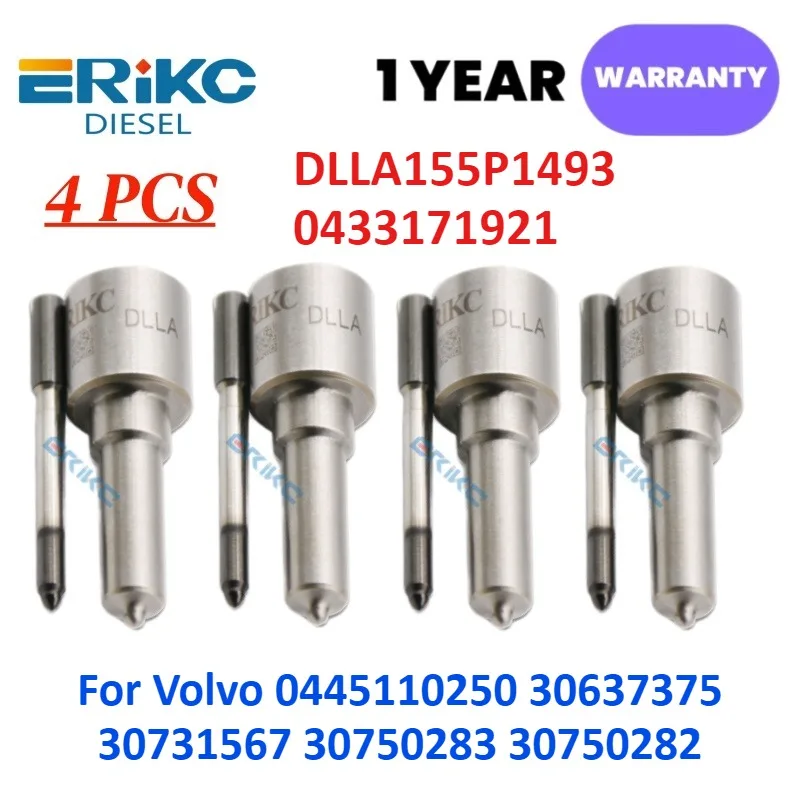

4pcs Diesel Injector Nozzle DLLA155P1493 0433171921 DLLA 155 P 1493 for Volvo 0445110250 30637375 30731567 30750283 30750282