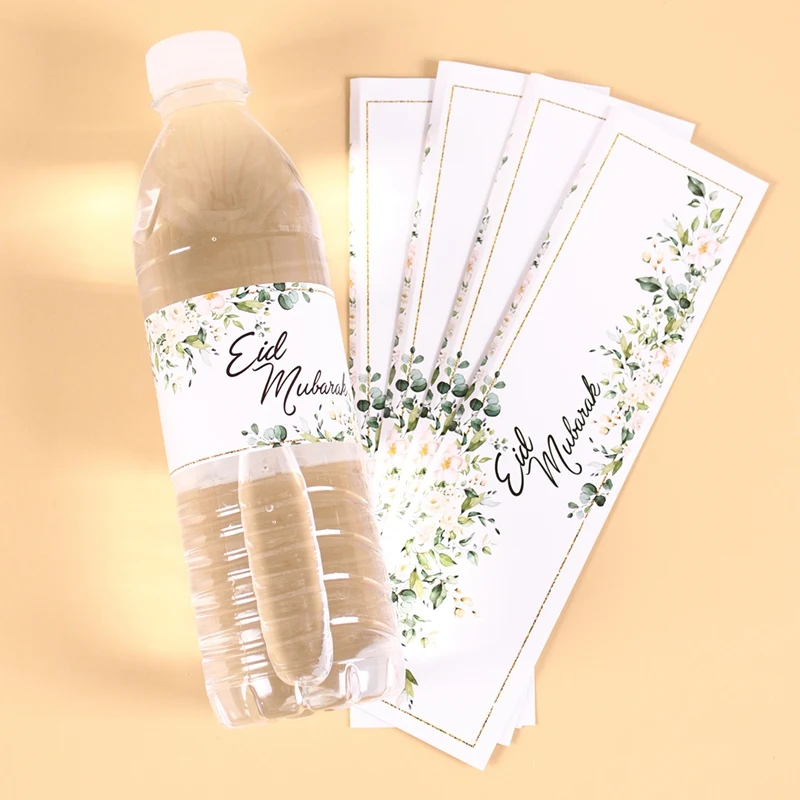10pcs Eid Mubarak Bottle Wrapper Paper Sticker Ramadan Kareem Festival Party Decor Water Bottle Label Muslim Islamic Eid Al-fitr