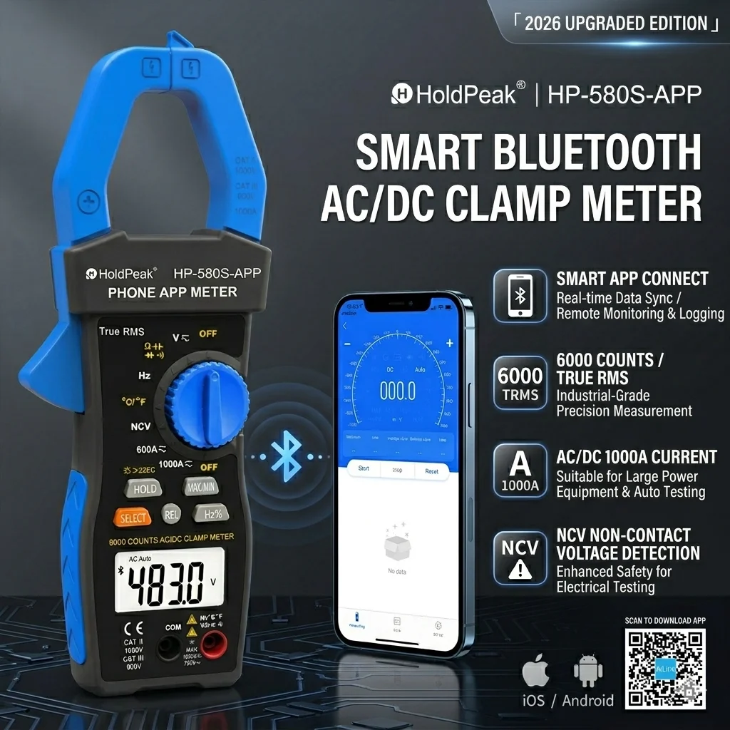 Intelligent Clamp Meter Bluetooth APP 6000 Counts Multimeter Auto-Ranging AC/DC Tester with NCV Diode Hz Data Record Hold