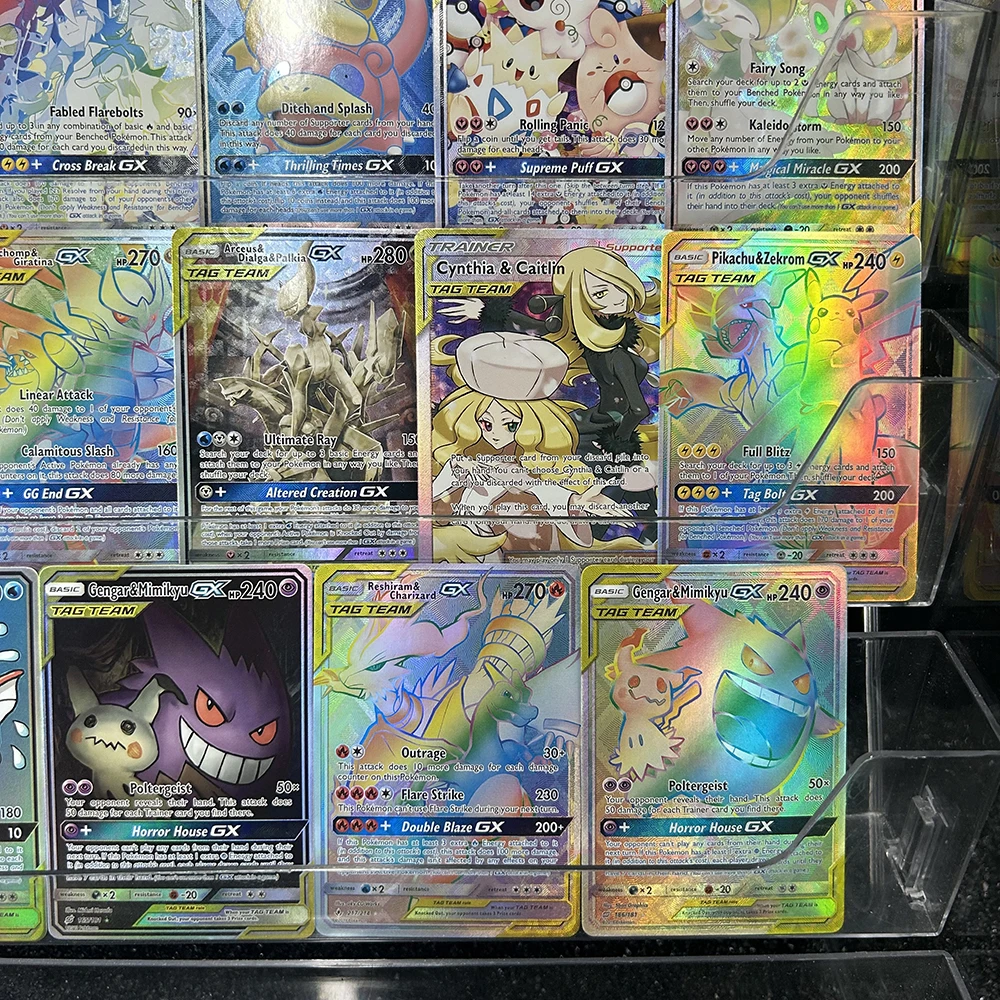 26 Nowych Projektów DIY PTCG TCG Kolekcja Kart Kreskówkowych TAG TEAM Latios Latias Gengar Karta Angielska Folia Refrakcyjna Kolorowa Efekt Flash Prezenty