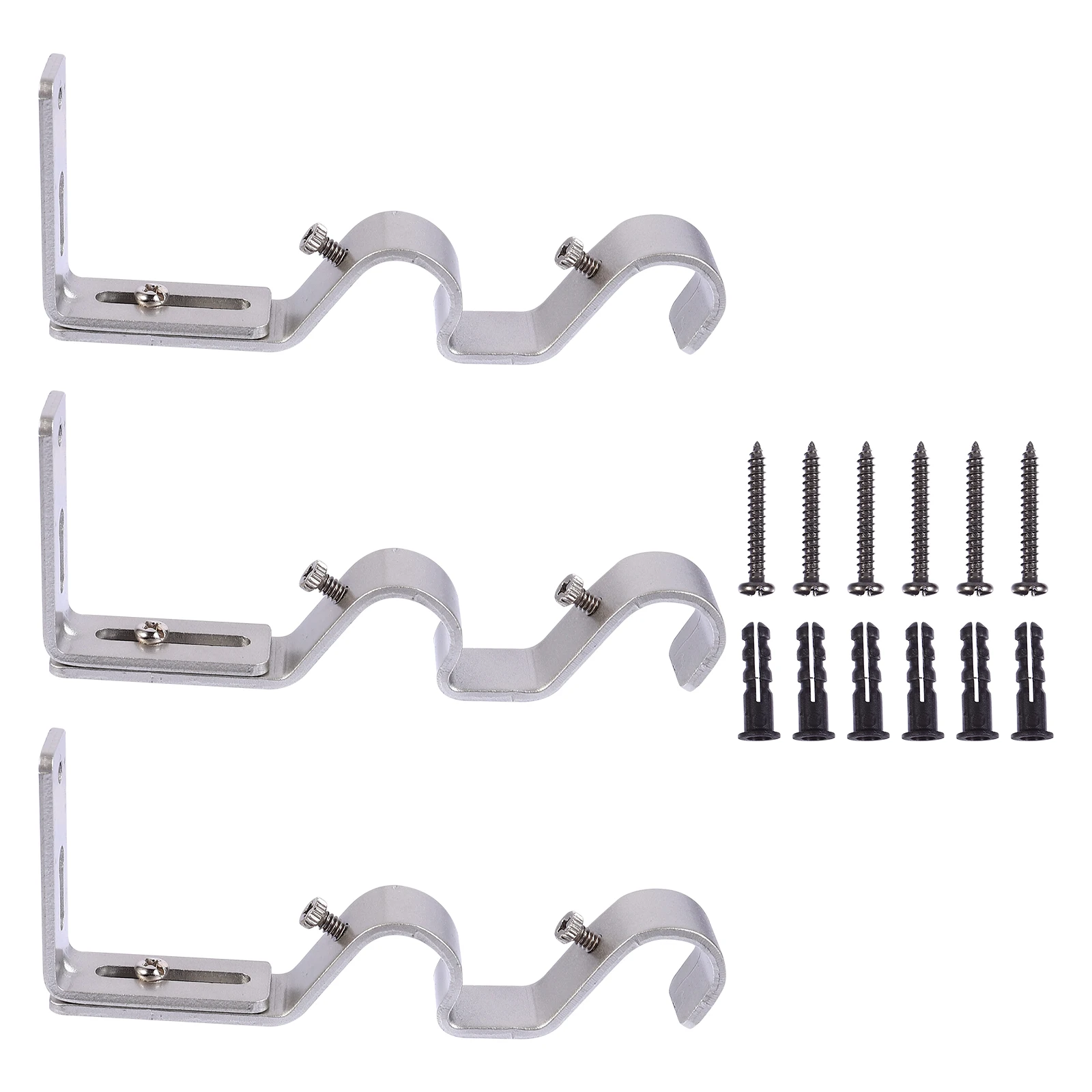 

3 pcs Curtain Rod Brackets Heavy Duty Iron Supports For Home Office Hotel Double Layer Curtain Pole Racks Adjustable Bases