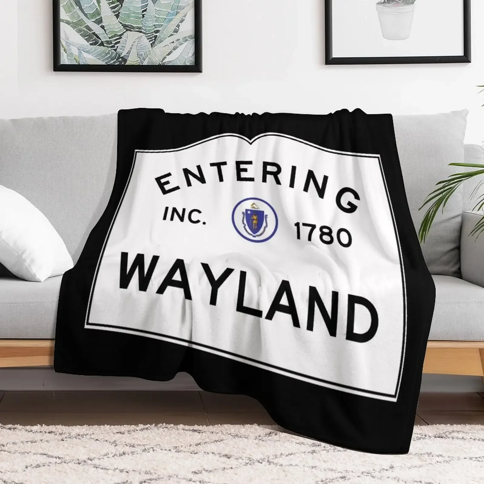 

Entering Wayland Massachusetts - Commonwealth of Massachusetts Road Sign Throw Blanket For Decorative Sofa for babies Blankets