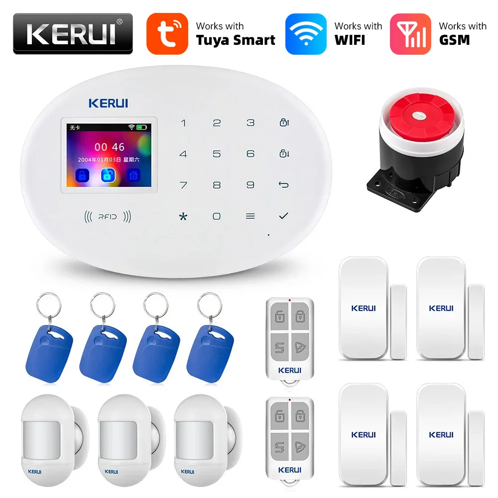 home security alarm system gsm wireless smart tuya app controle remoto assaltante com detector de movimento wi fi kerui w202 01