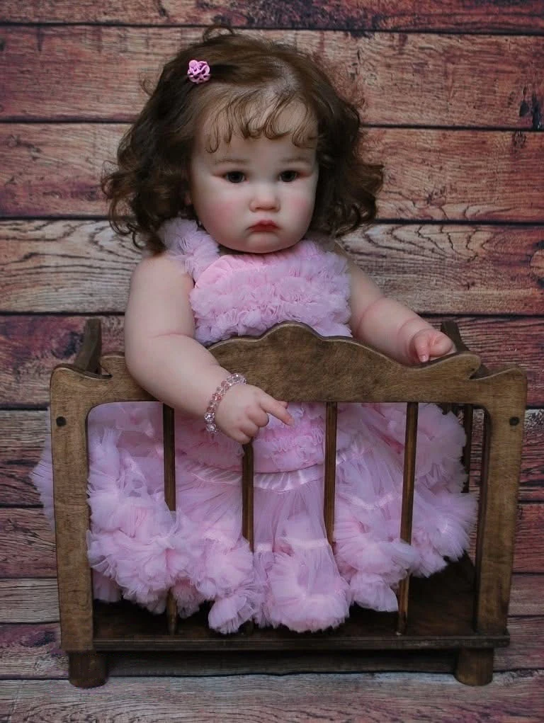 قطعة واحدة من دمية تولد من جديد واقعية مقاس 24 بوصة مع جلد مطلي ثلاثي الأبعاد وأطراف فينيل ناعمة - فستان وردي للفتيات الصغيرات #1
