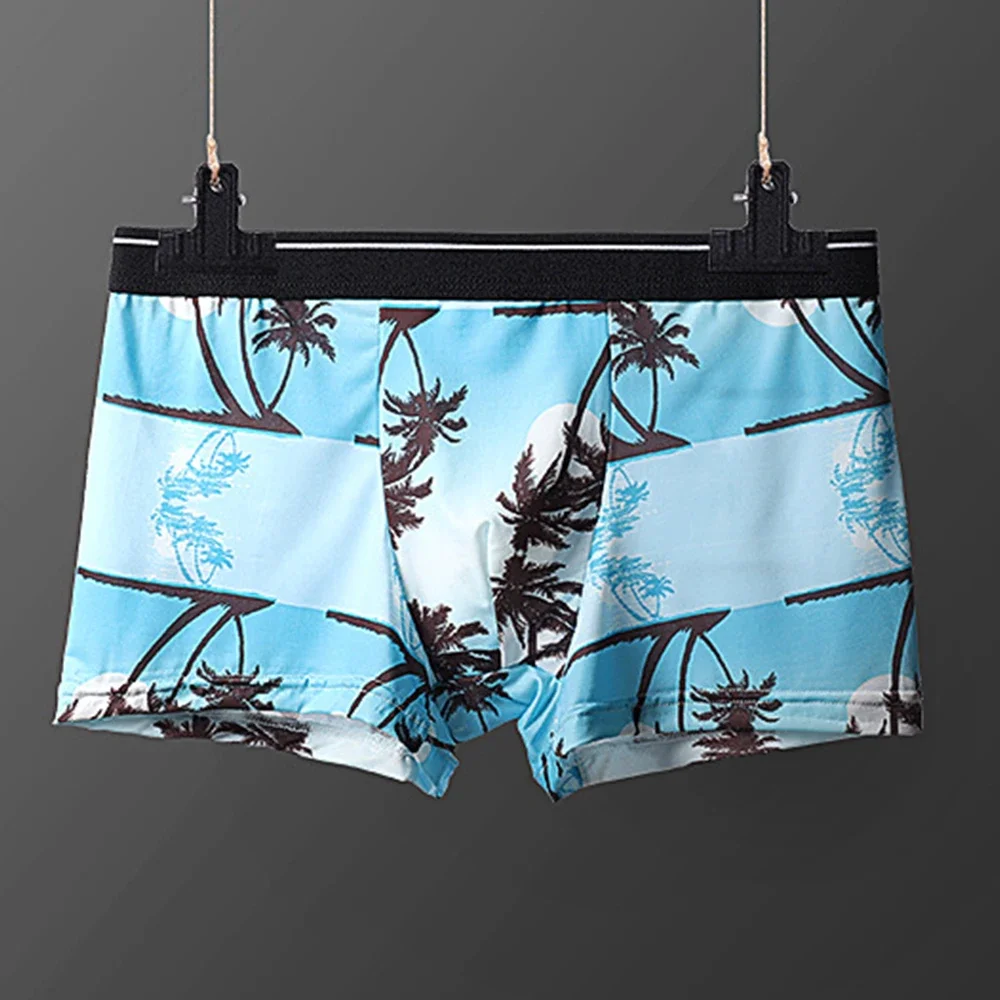 

Men Ice Silk Underwear Camouflage Printed Hawaiian Style Briefs Bulge Pouch Soft Underpants Trunks Sleep Bottoms