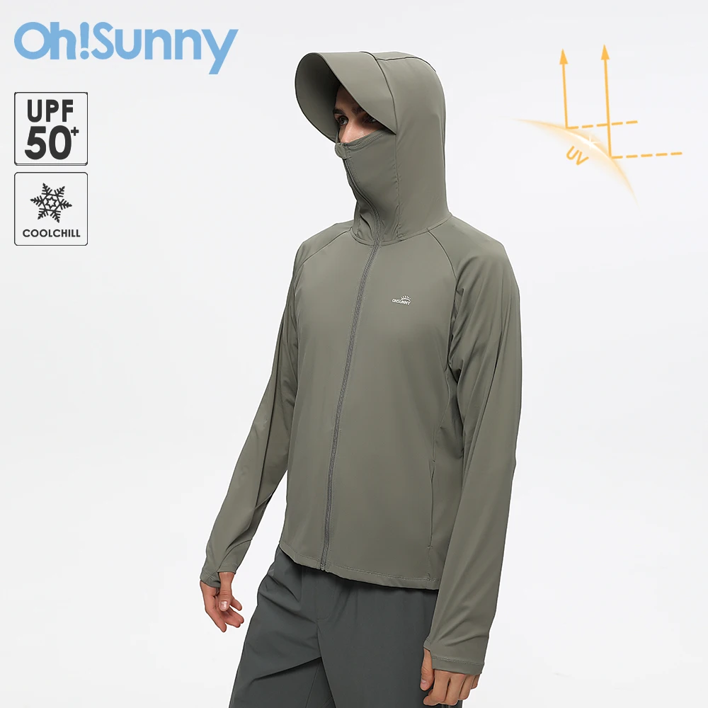 

OhSunny Skin Coats Men Sun Protection Jacket Coolchill Fabric Anti-UV UPF1000+ Long Sleeve Outwear for Outdoors Cycling Fishing