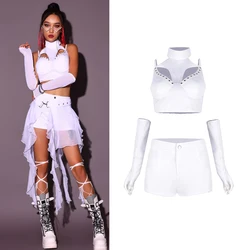 2024 New Jazz Dance Costumes For Women White Loose Kpop Outfits Girls Group Gogo Dancers Dress Nightclub Bar Stage Wear DN17932