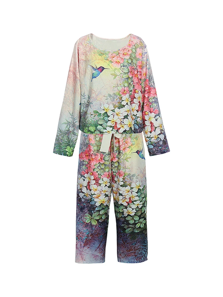 Plus Size Women's 2025 Spring New Casual Suit Set Women's Big Size Floral Print Long Best Choice in Spring