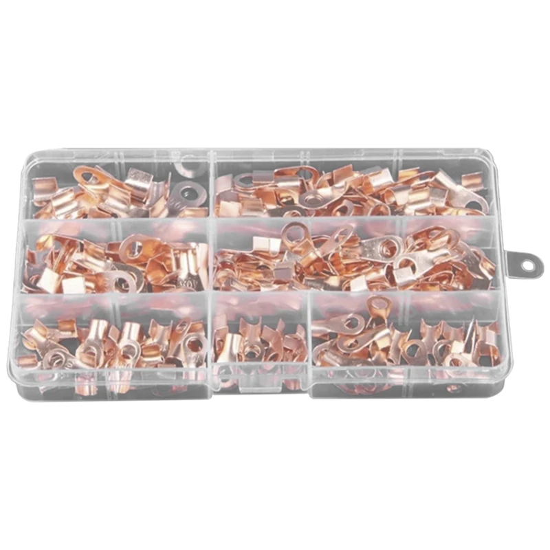 160PCS 10A-50A Open Crimp Ring Connector OT Cable Electrical Wire Terminal Copper Lugs Terminal Connectors Kit