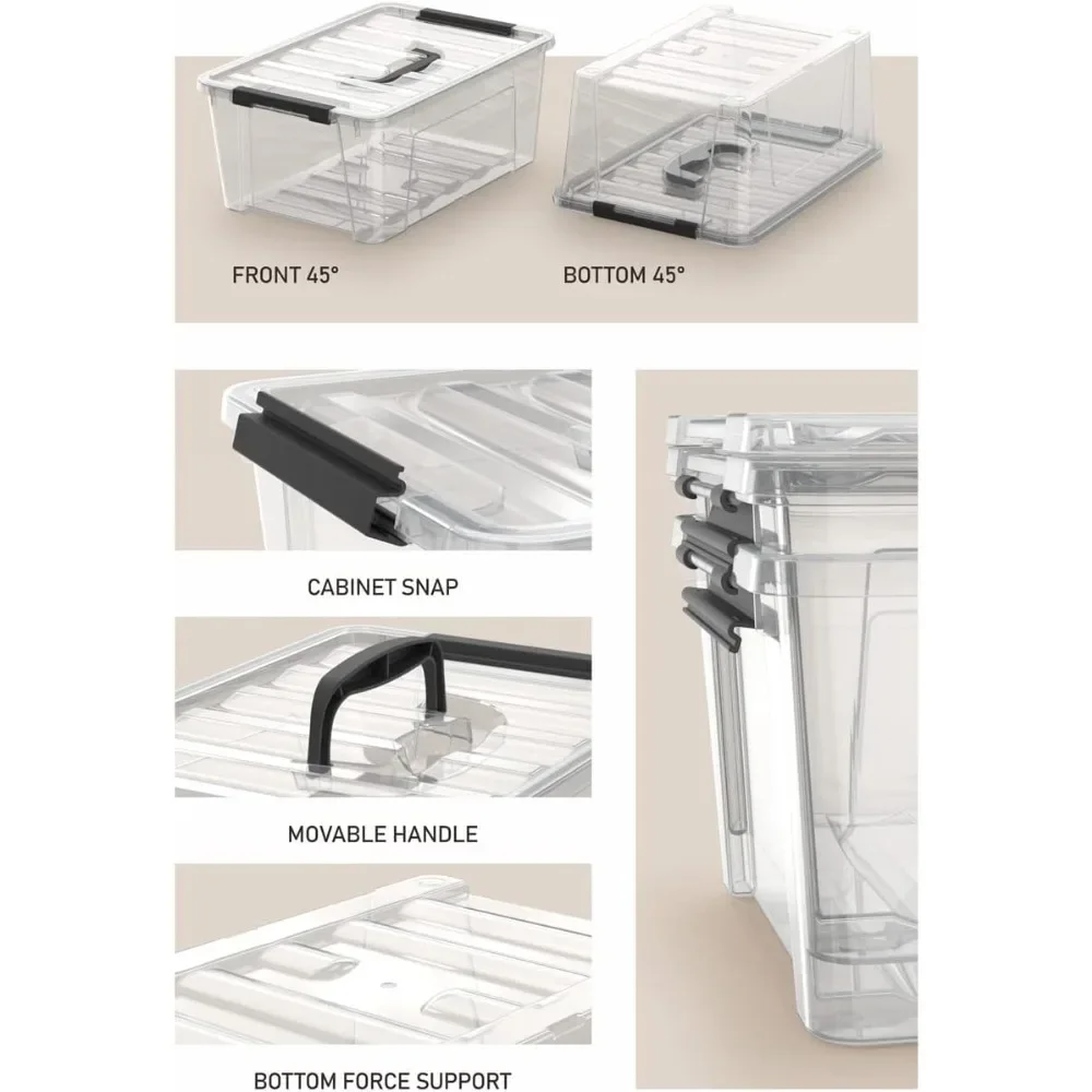 Clear Storage Latch Box, 6-Pack Storage Box with Handle and Lid, 11 x 7.7 x 4.6 inches, Stackable, Durable, Lightweight