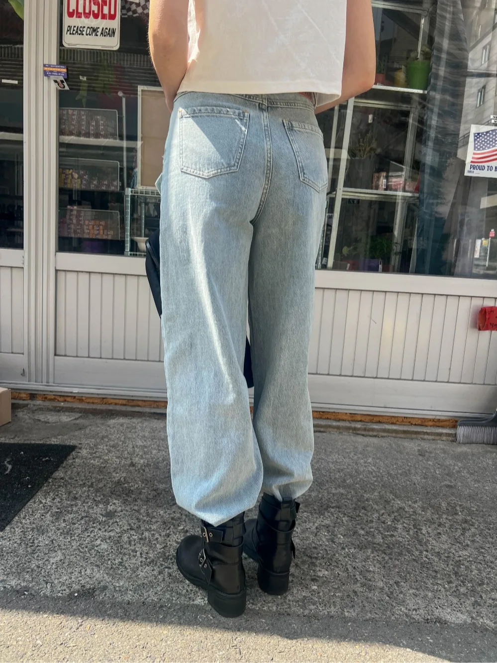 Damskie luźne jeansy z wysokim stanem, z szerokimi nogawkami, z przeszyciami, z denimu, długie spodnie, modne.
