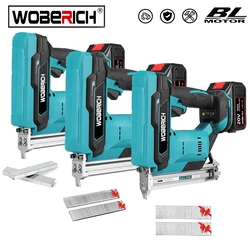 Brushless Wireless Cordless Electric Nail Gun Stapler Nailer Straight U Staples+ 2 set nails For Makita/WOBERICH Battery